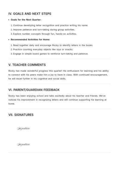 Free Preschool Progress Report Template to Edit Online