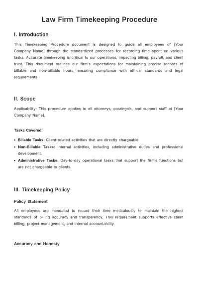 Free Law Firm Timekeeping Procedure Template to Edit Online