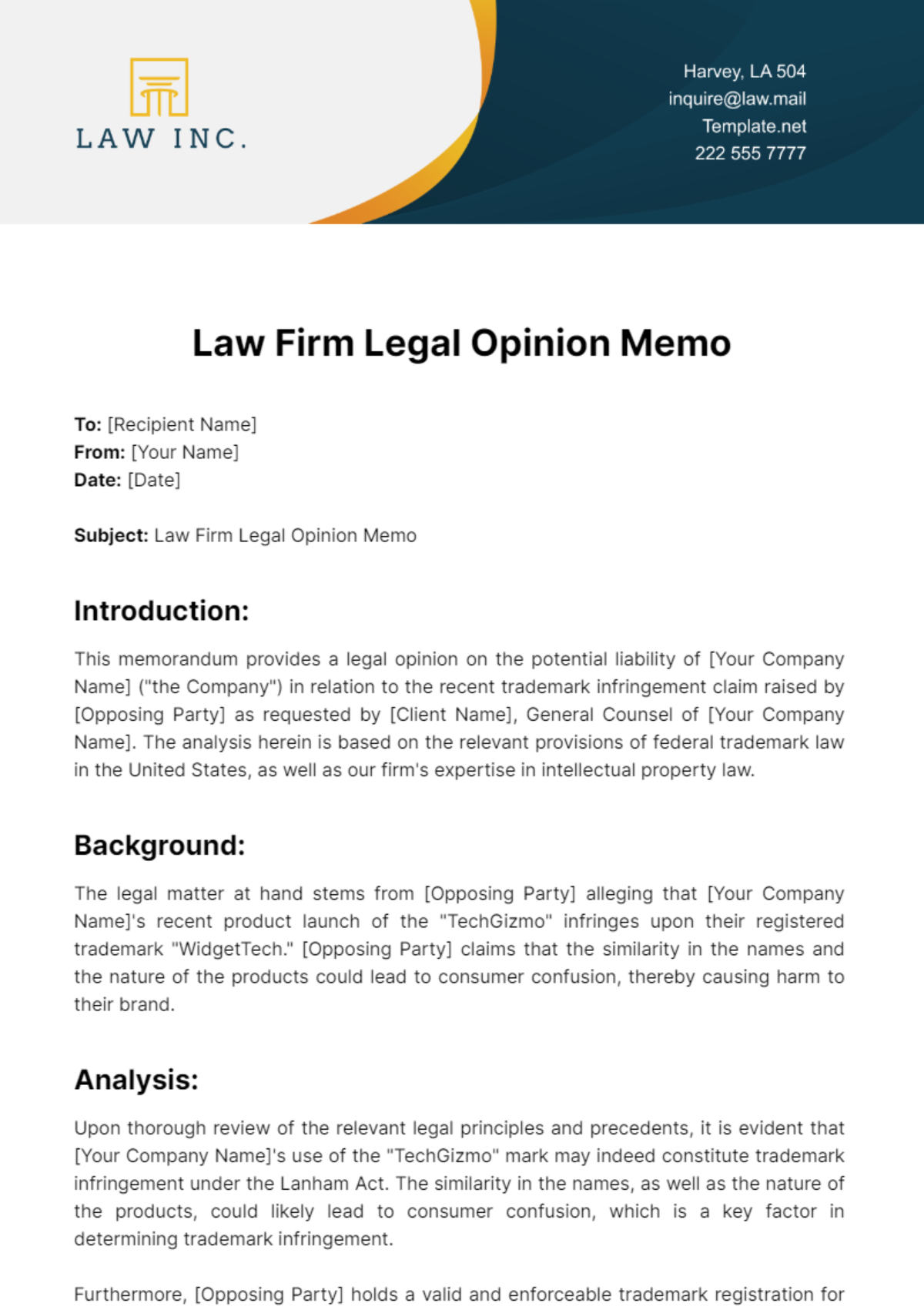 Free Law Firm Legal Opinion Memo Template