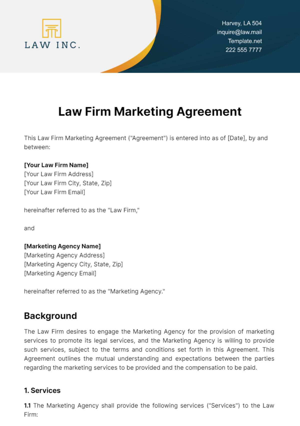 Law Firm Marketing Agreement Template