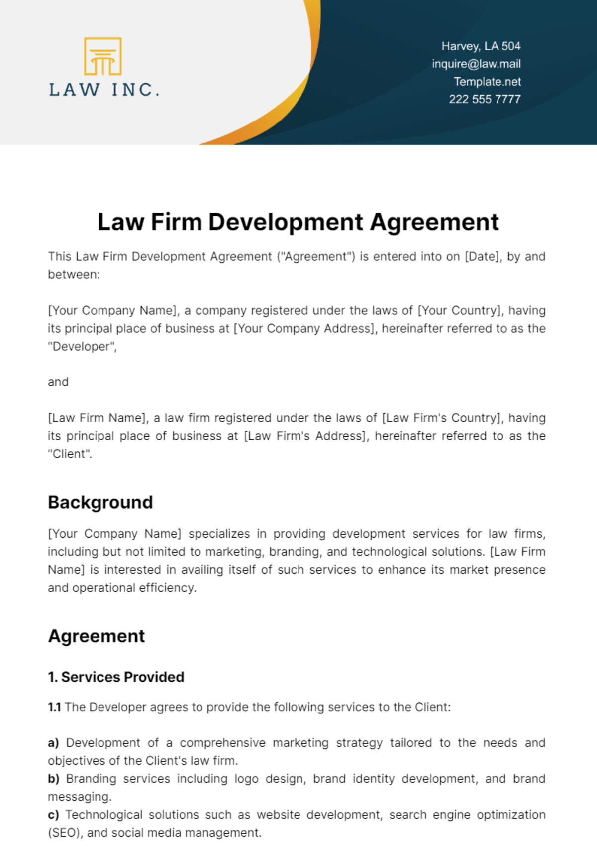 Law Firm Development Agreement Template - Edit Online & Download