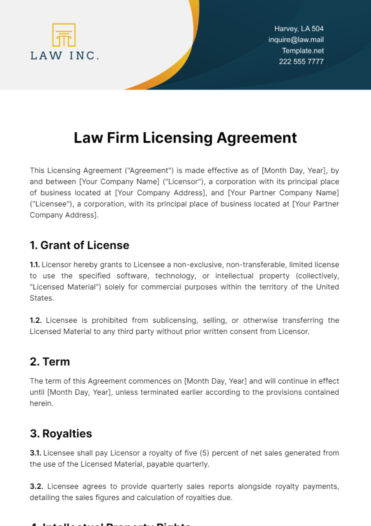 Law Firm Licensing Agreement Template