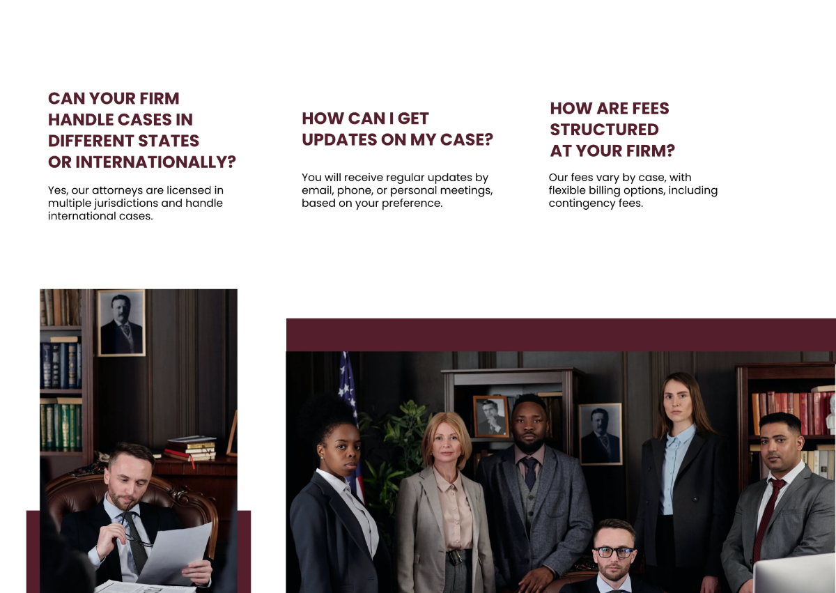 Free Law Firm FAQ Brochure Template to Edit Online