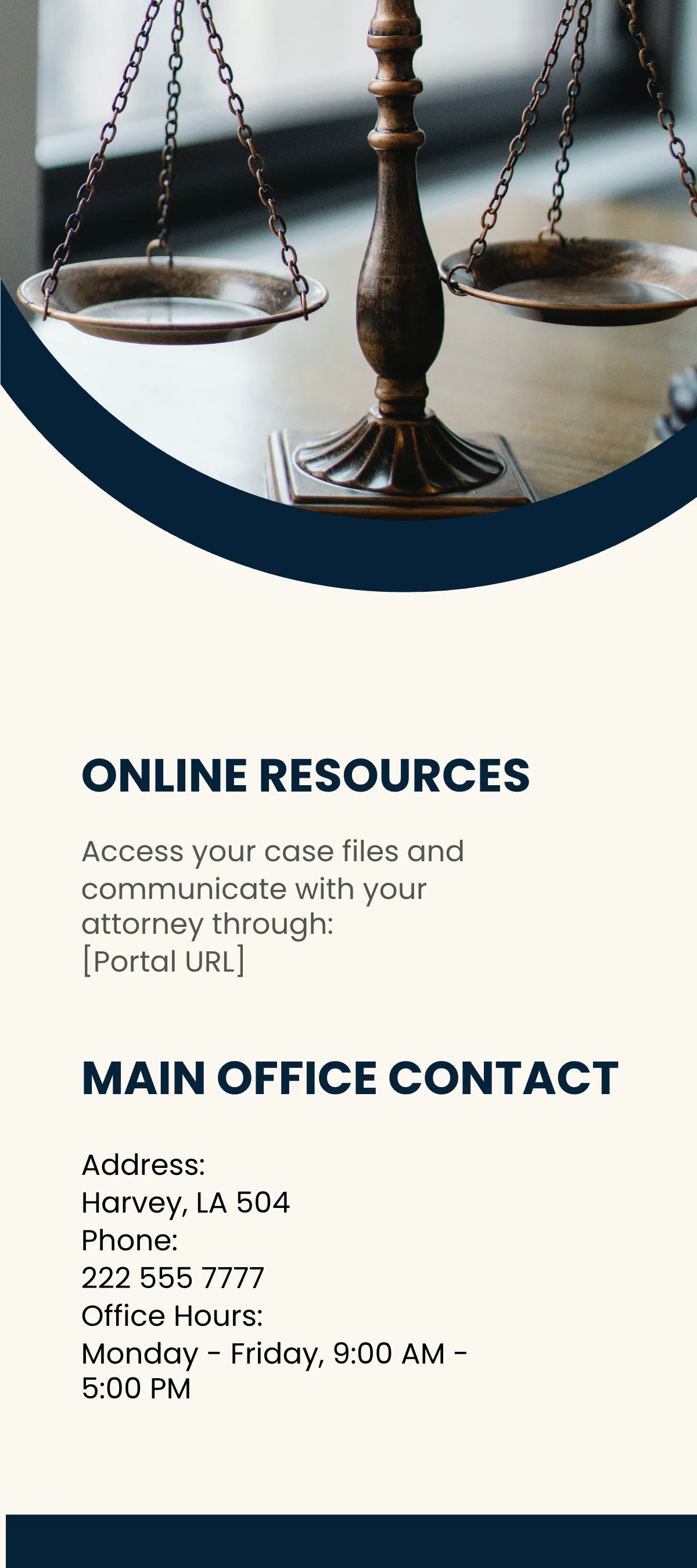 Free Law Firm Contact Information Rack Card Template to Edit Online