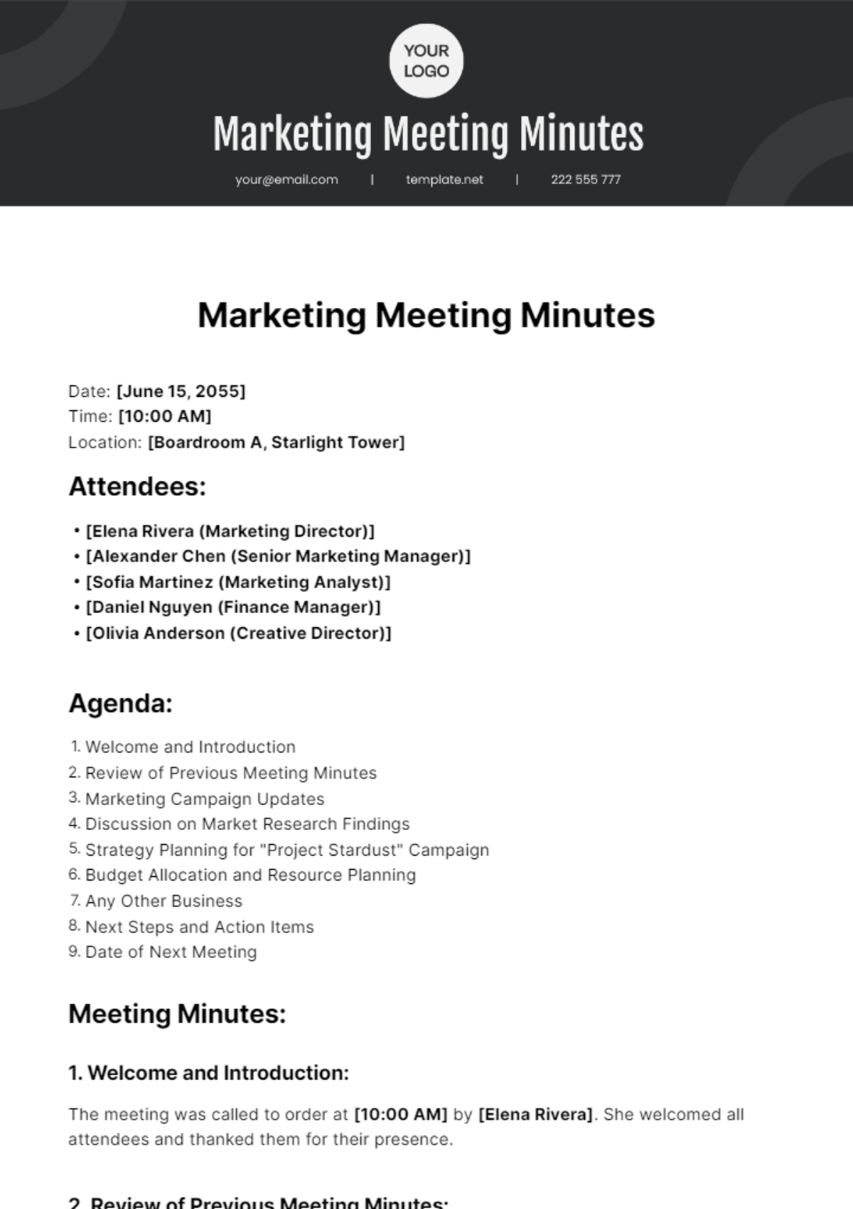 Marketing Meeting Minutes Template