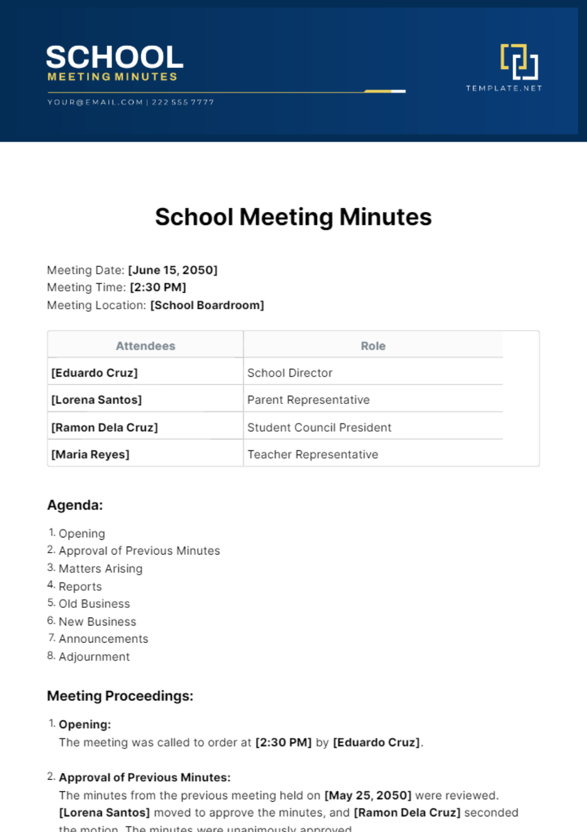 School Meeting Minutes Template
