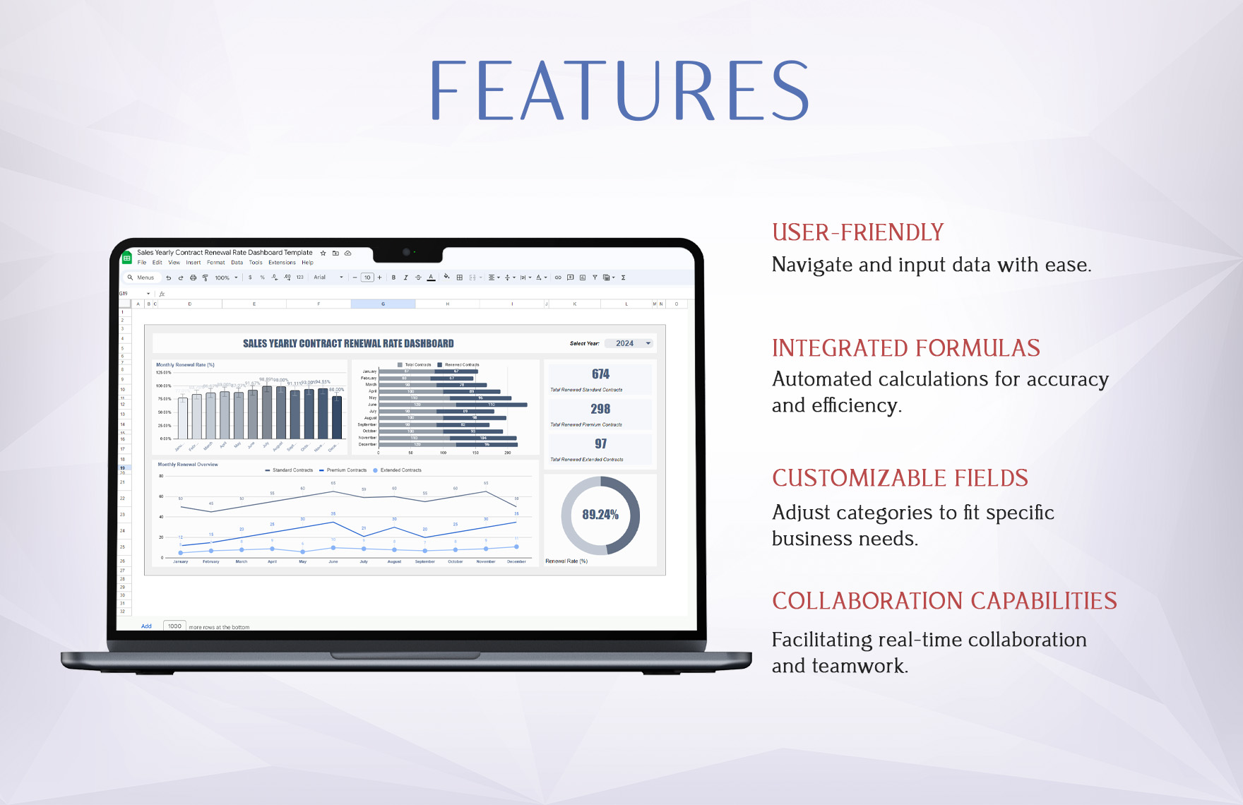 Sales Yearly Contract Renewal Rate Dashboard Template