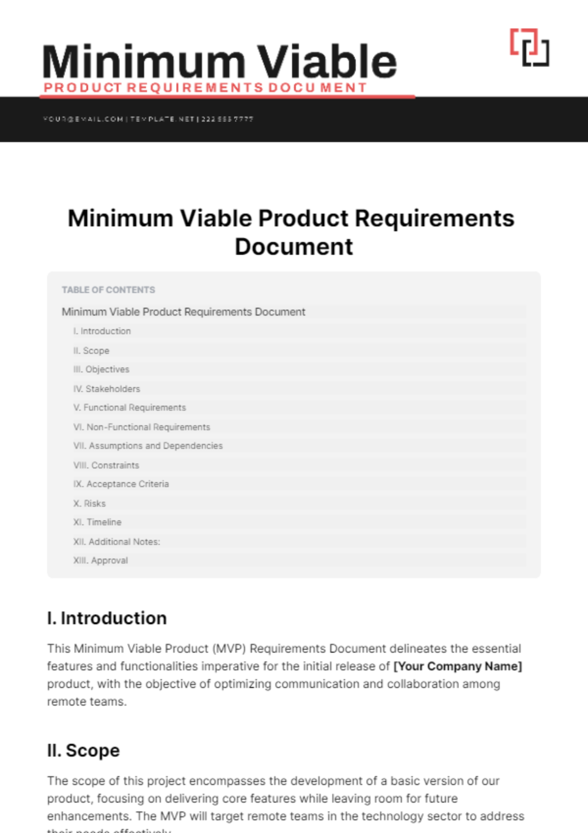 Minimum Viable Product Requirements Document Template