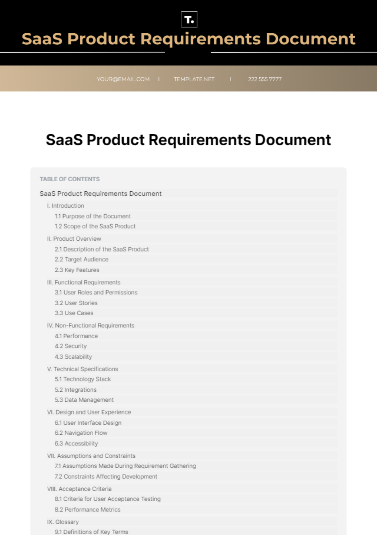 SaaS Product Requirements Document Template