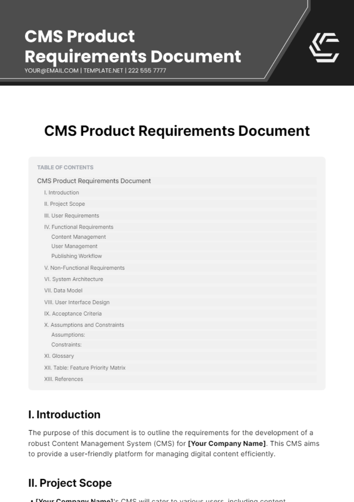  CMS Product Requirements Document Template