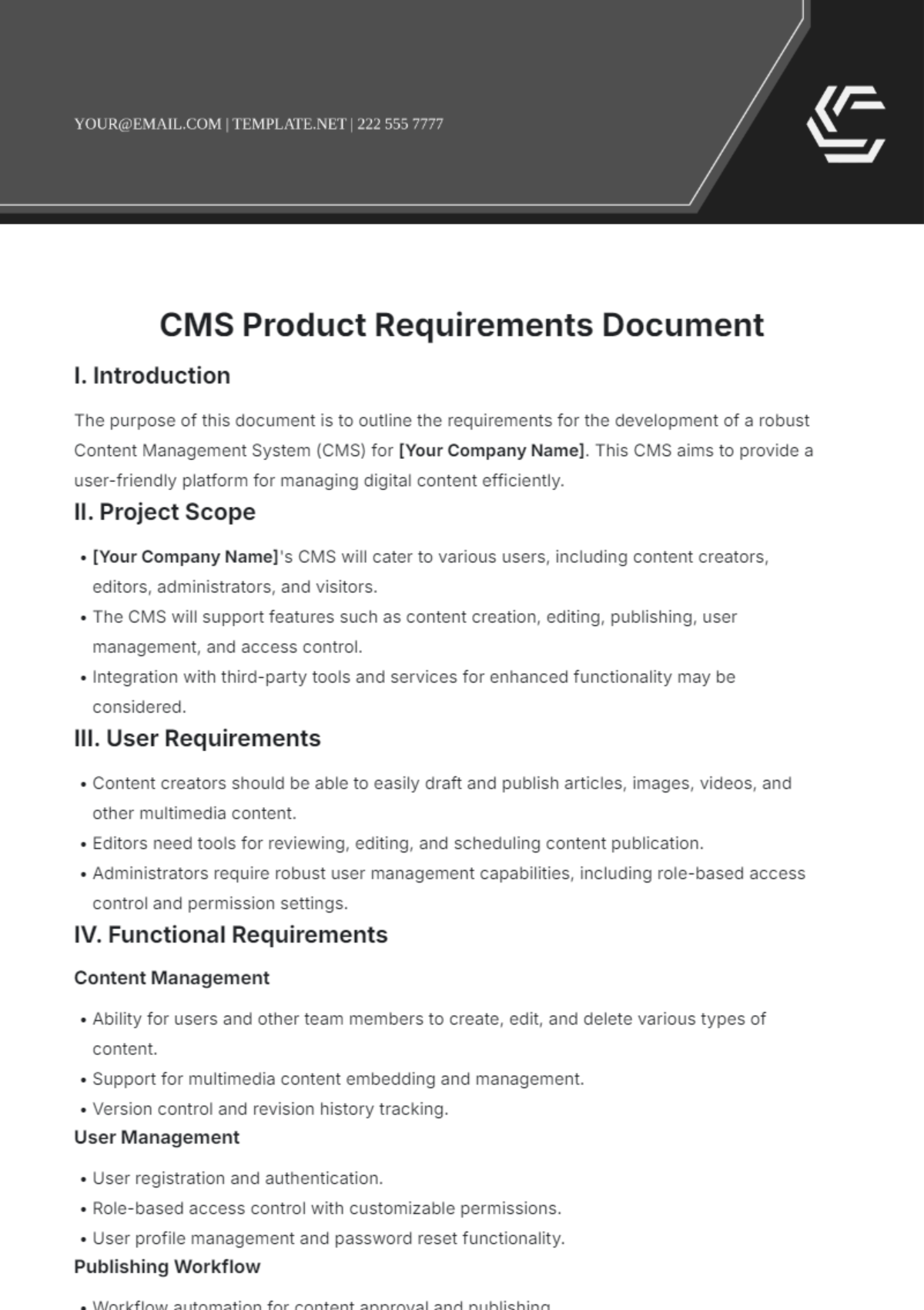 CMS Product Requirements Document Template