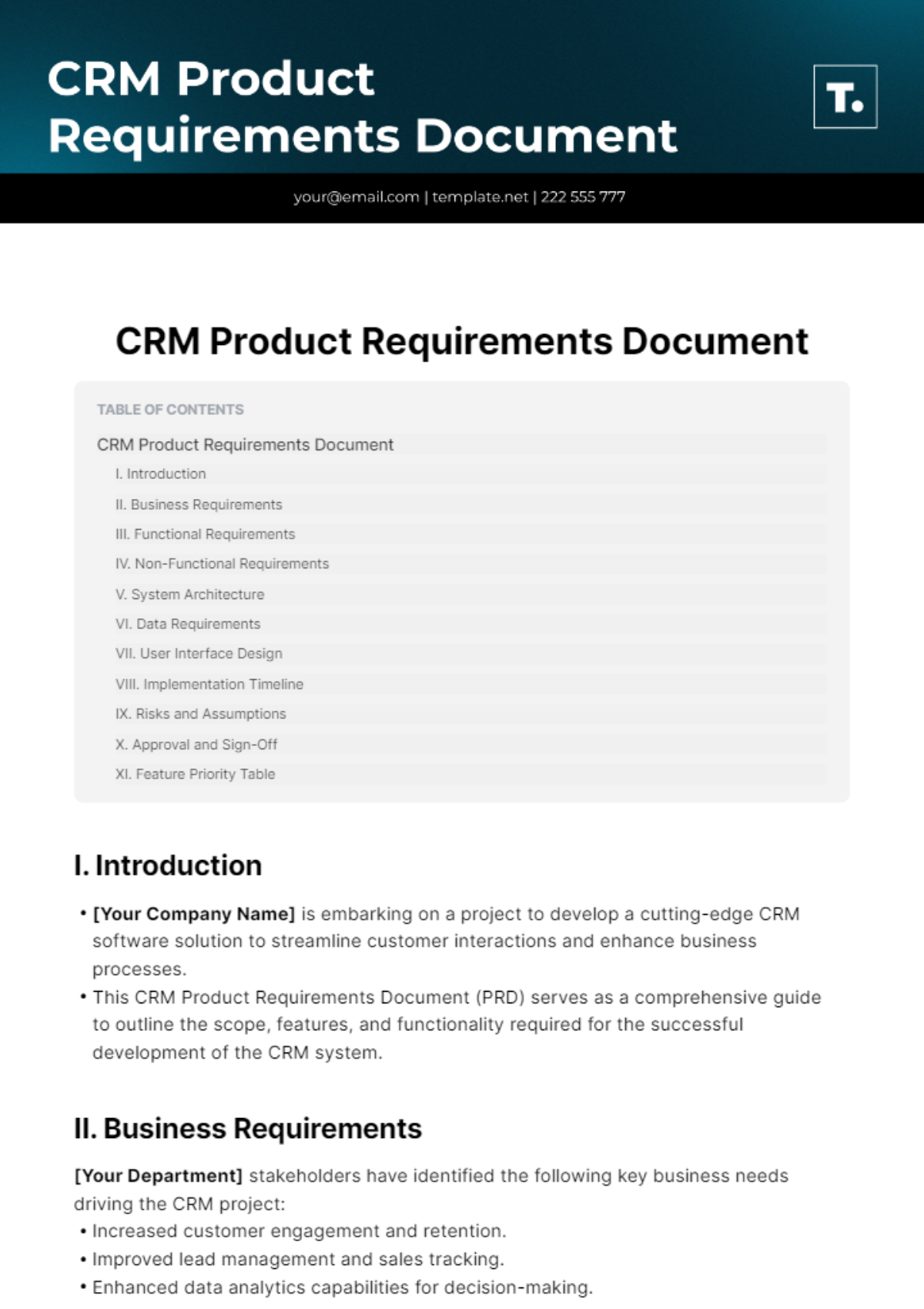  CRM Product Requirements Document Template