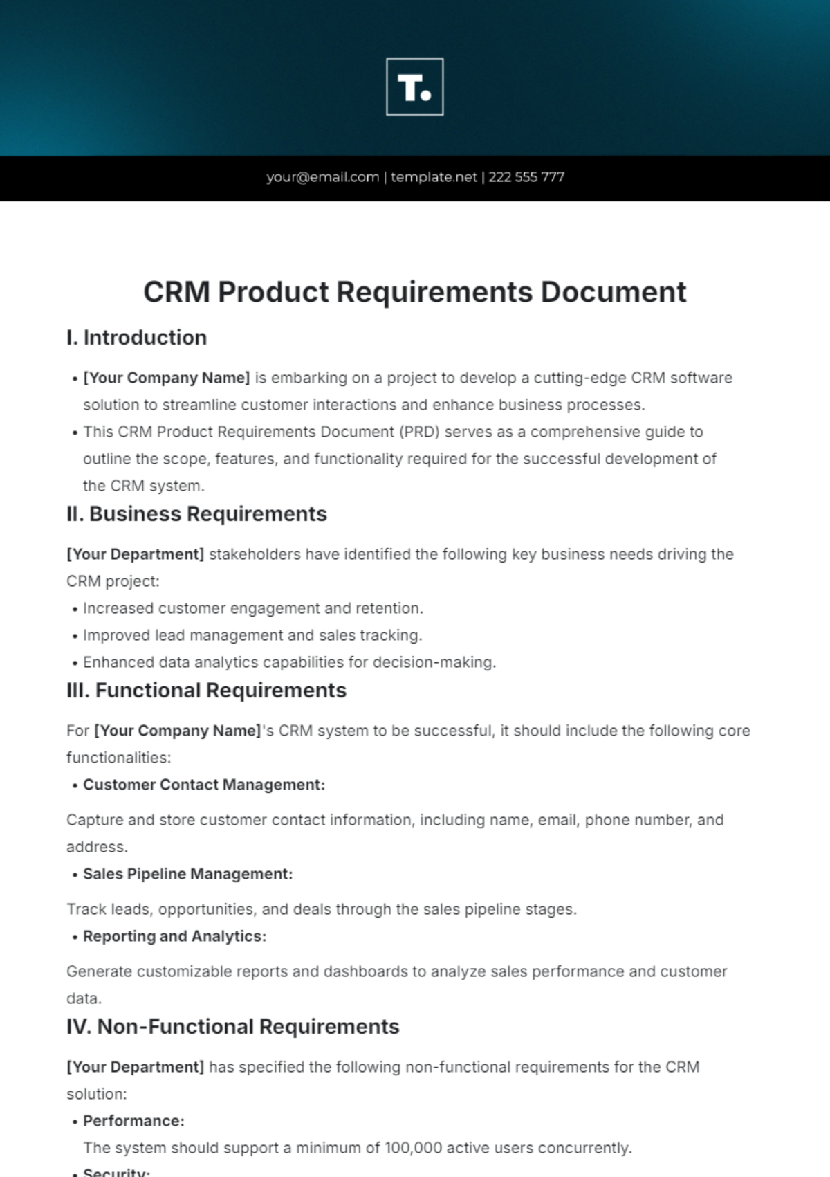 CRM Product Requirements Document Template