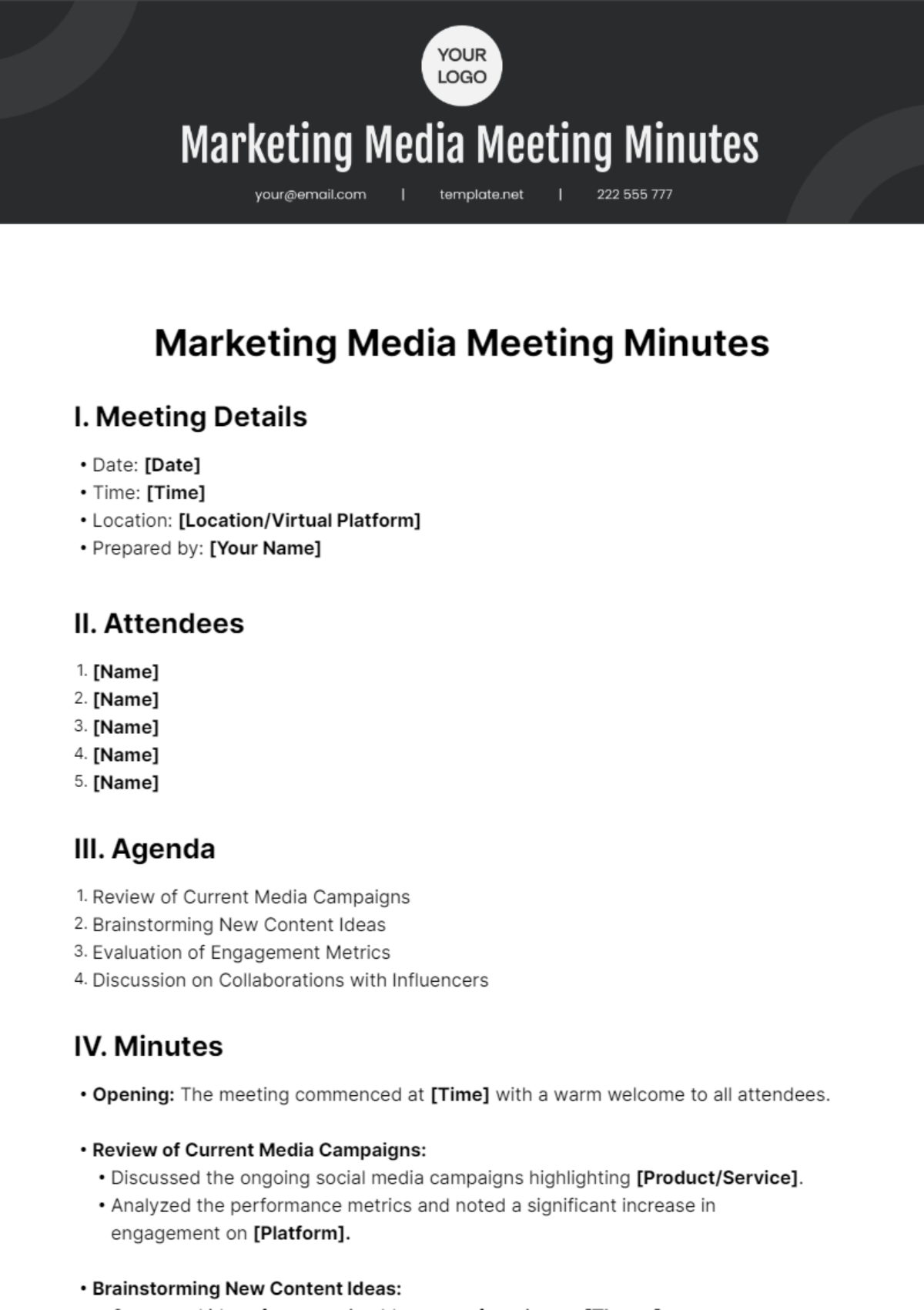 Marketing Media Meeting Minutes Template