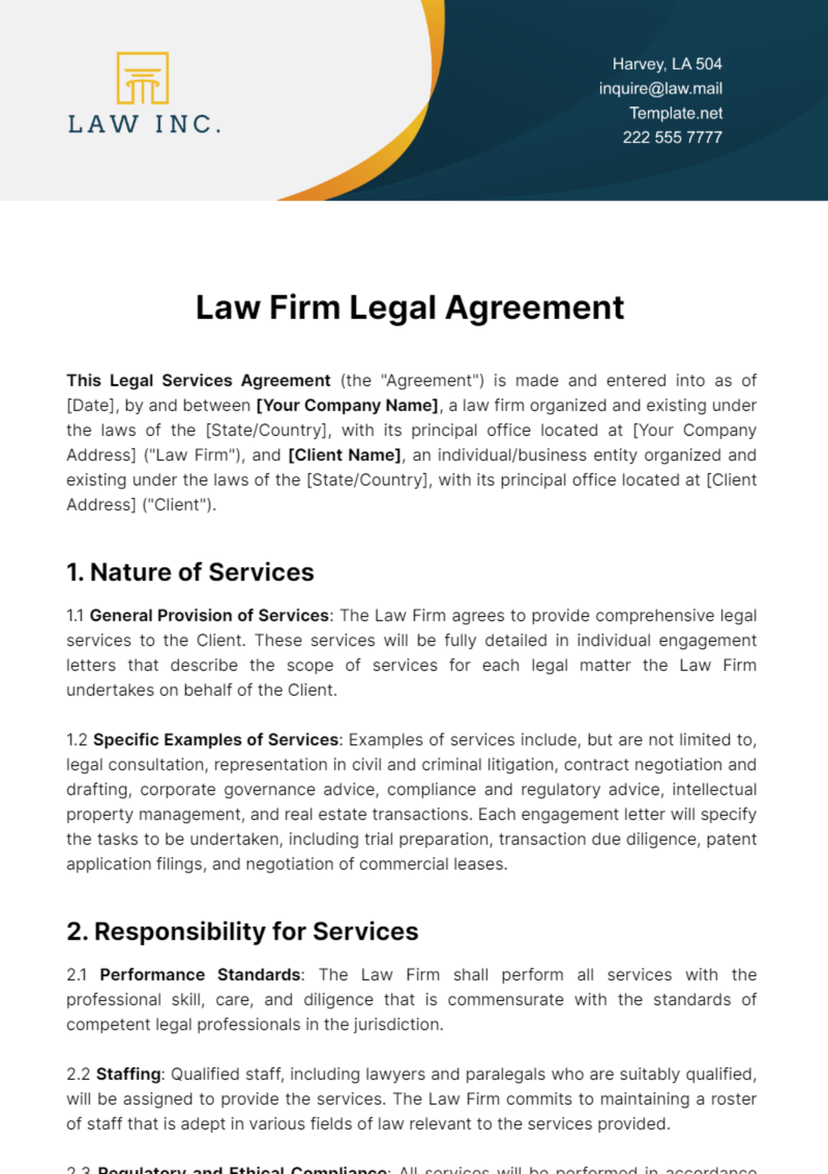 Free Law Firm Legal Agreement Template