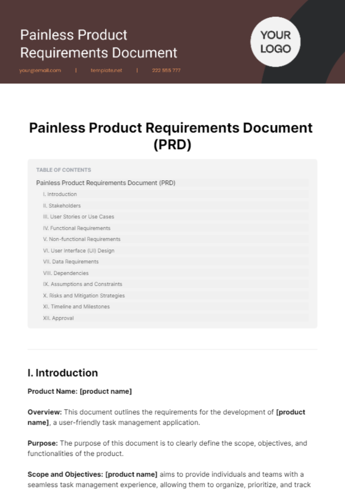 Painless Product Requirements Document Template