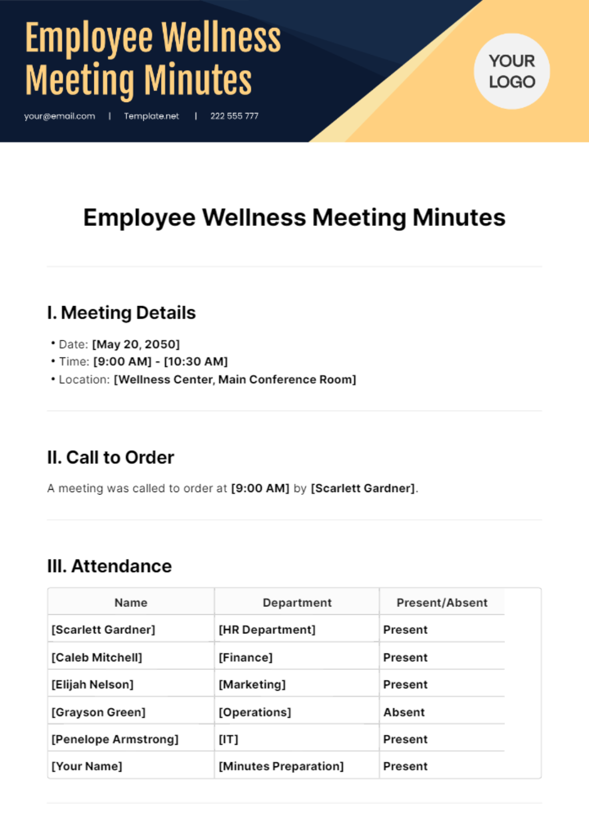 Employee Wellness Meeting Minutes Template