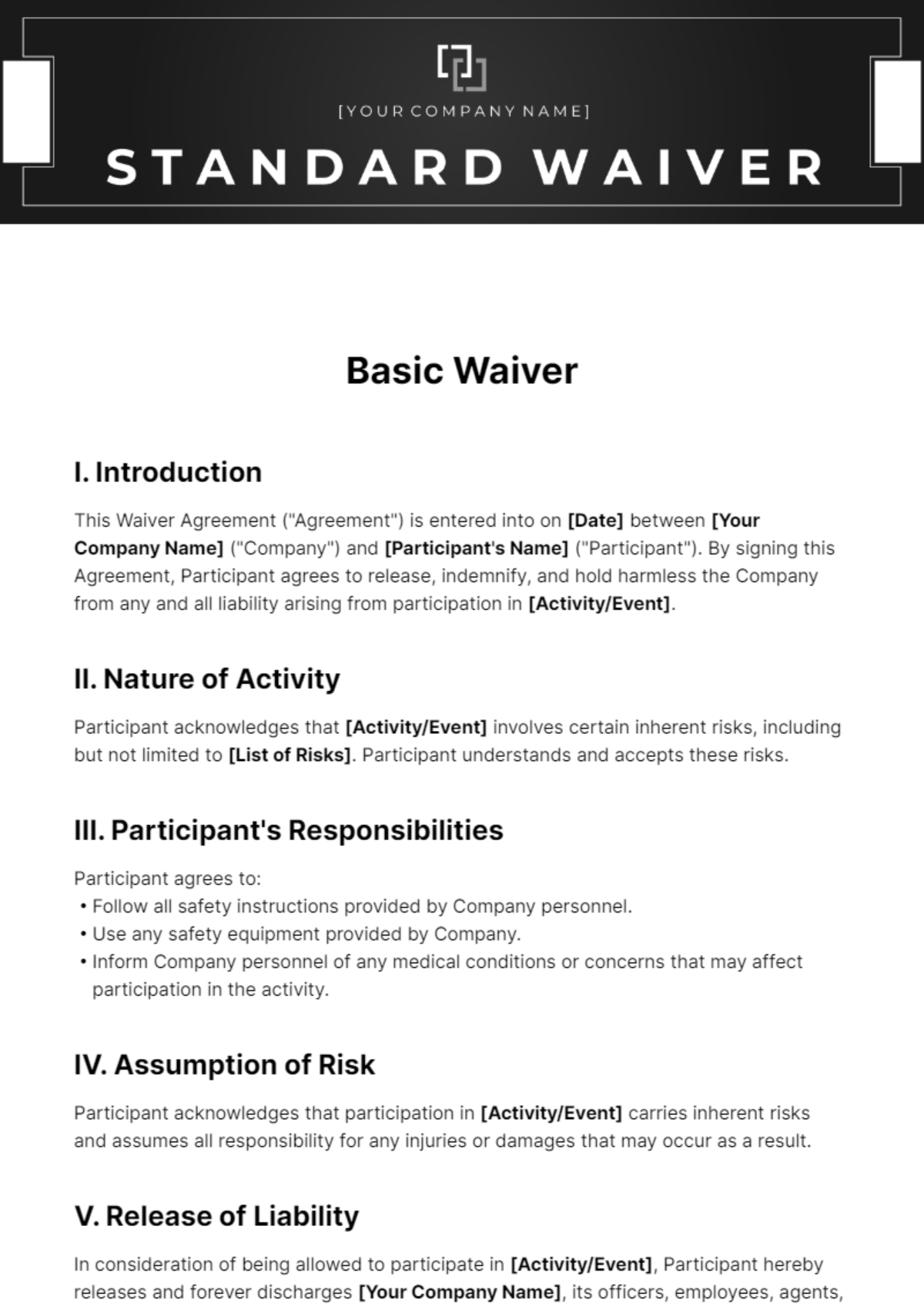 Basic Waiver Template