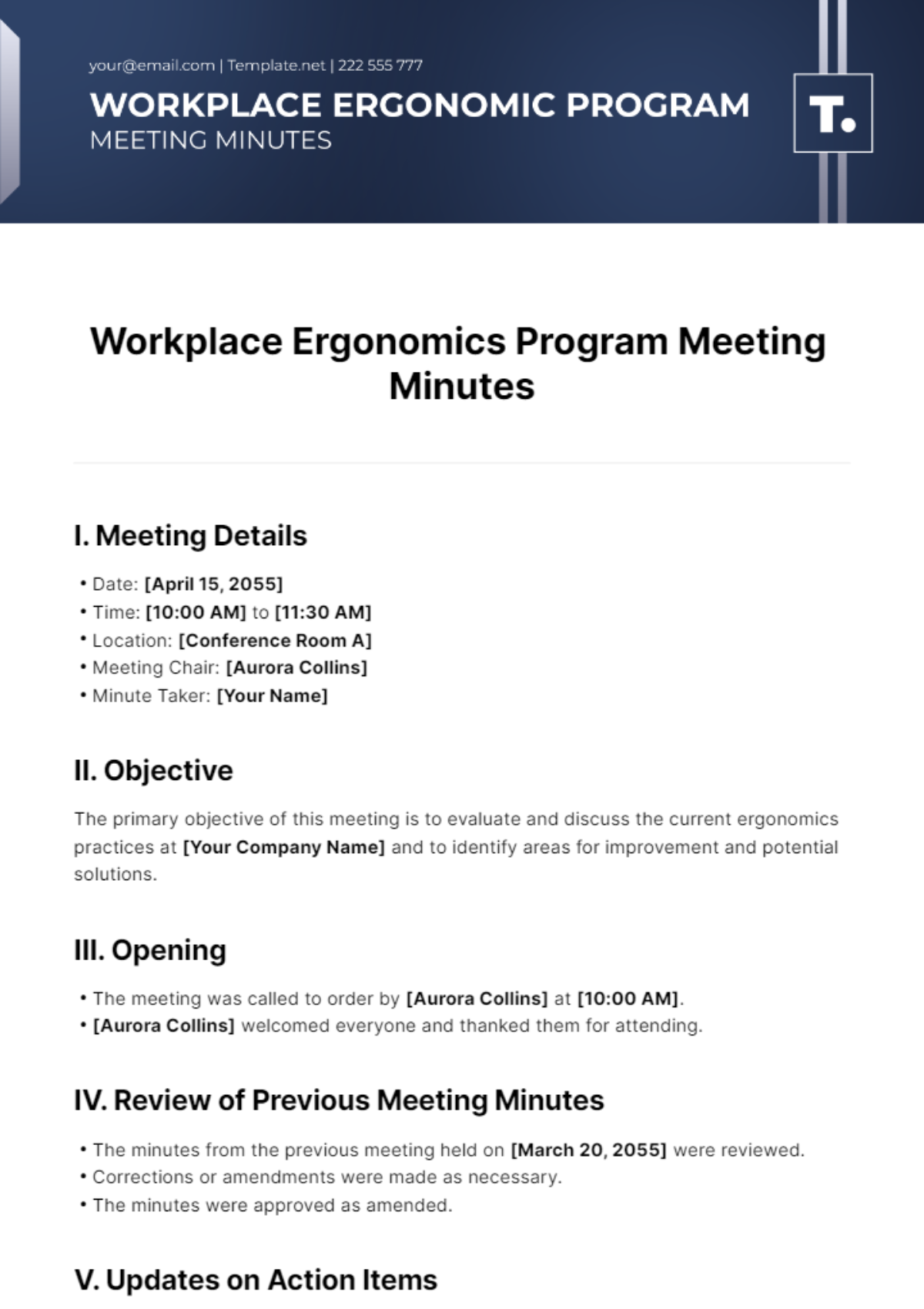 Free Workplace Ergonomics Program Meeting Minutes Template