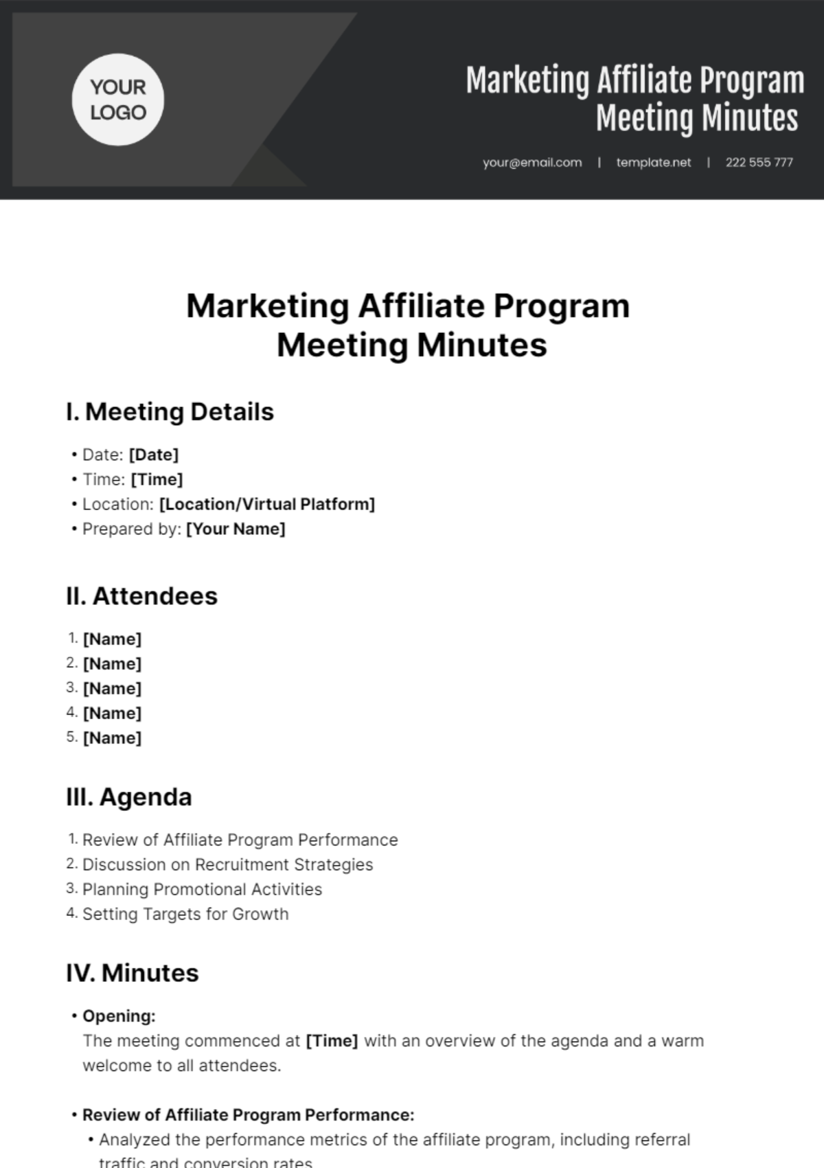 Marketing Affiliate Program Meeting Minutes Template