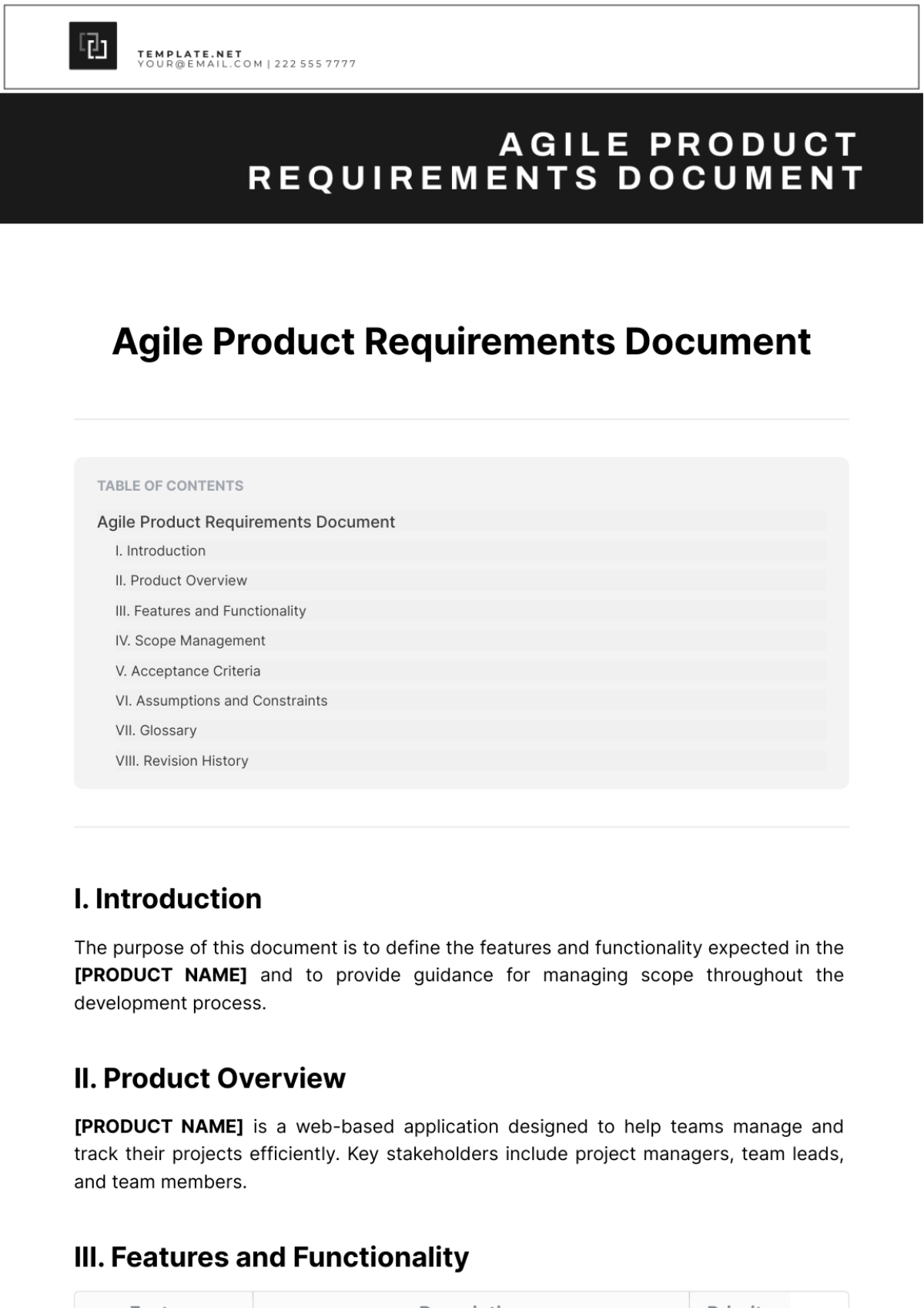 Agile Product Requirements Document Template