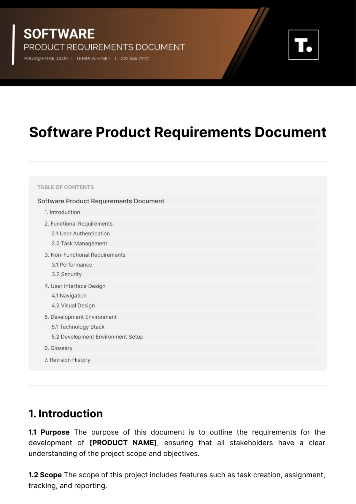 Software Product Requirements Document Template