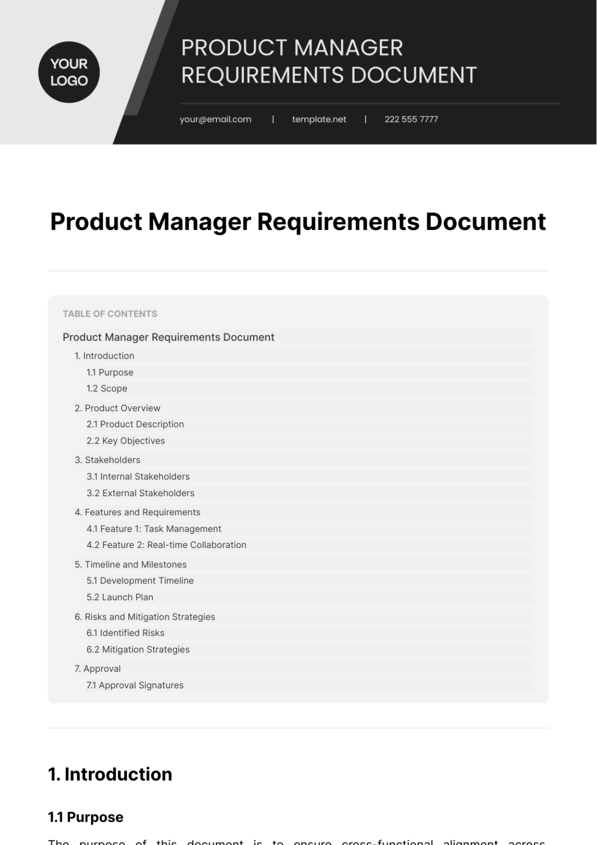 Product Manager Requirements Document Template