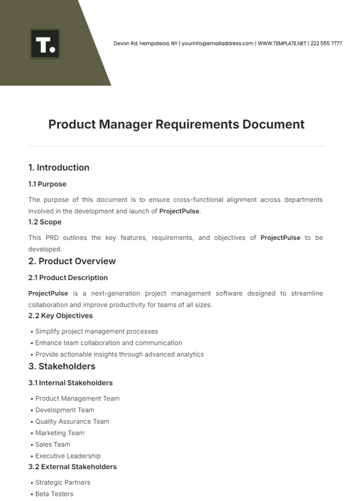 Product Manager Requirements Document Template - Edit Online & Download