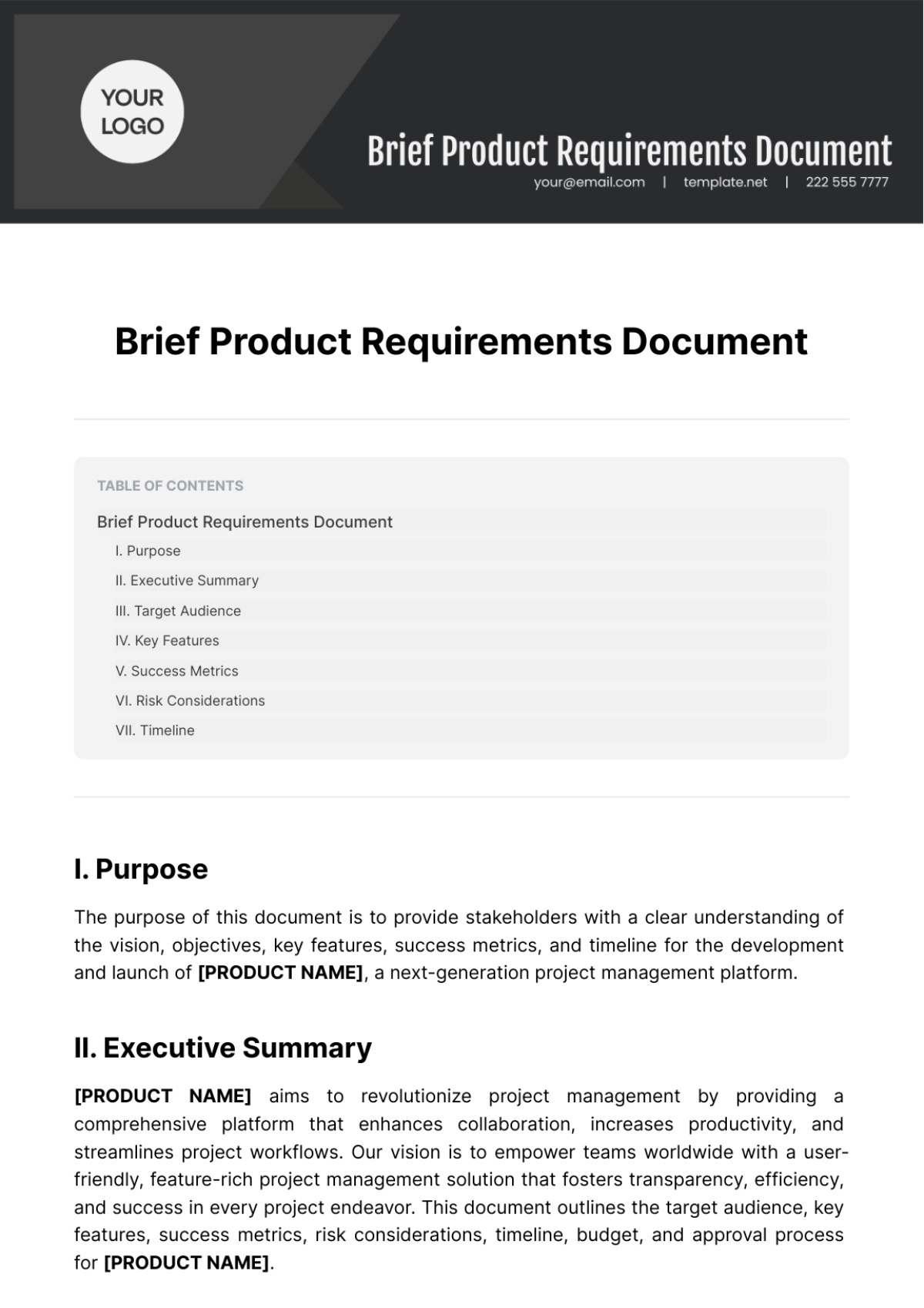 Brief Product Requirements Document Template