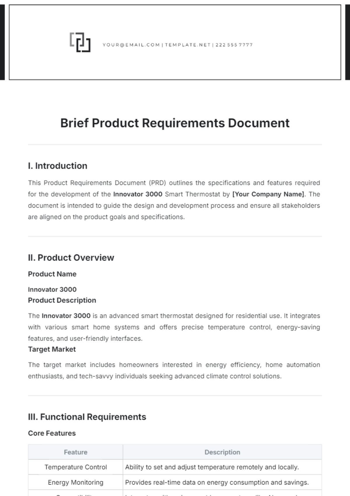 Brief Product Requirements Document Template - Edit Online & Download