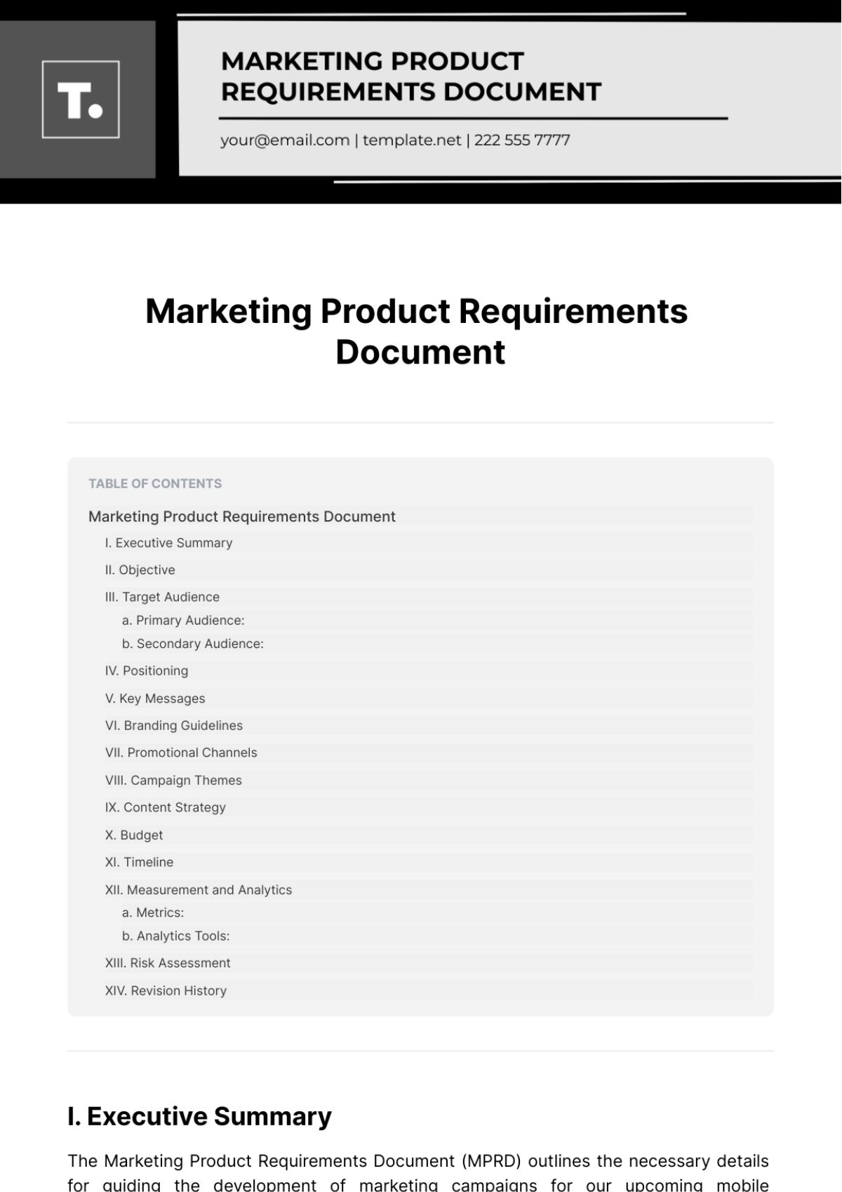 Marketing Product Requirements Document Template