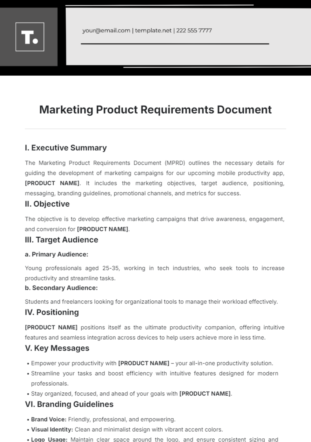 Marketing Product Requirements Document Template