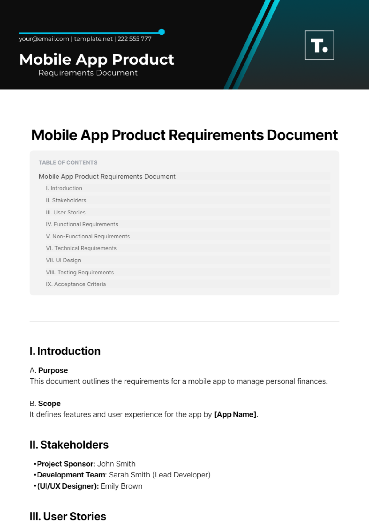 Mobile App Product Requirements Document Template