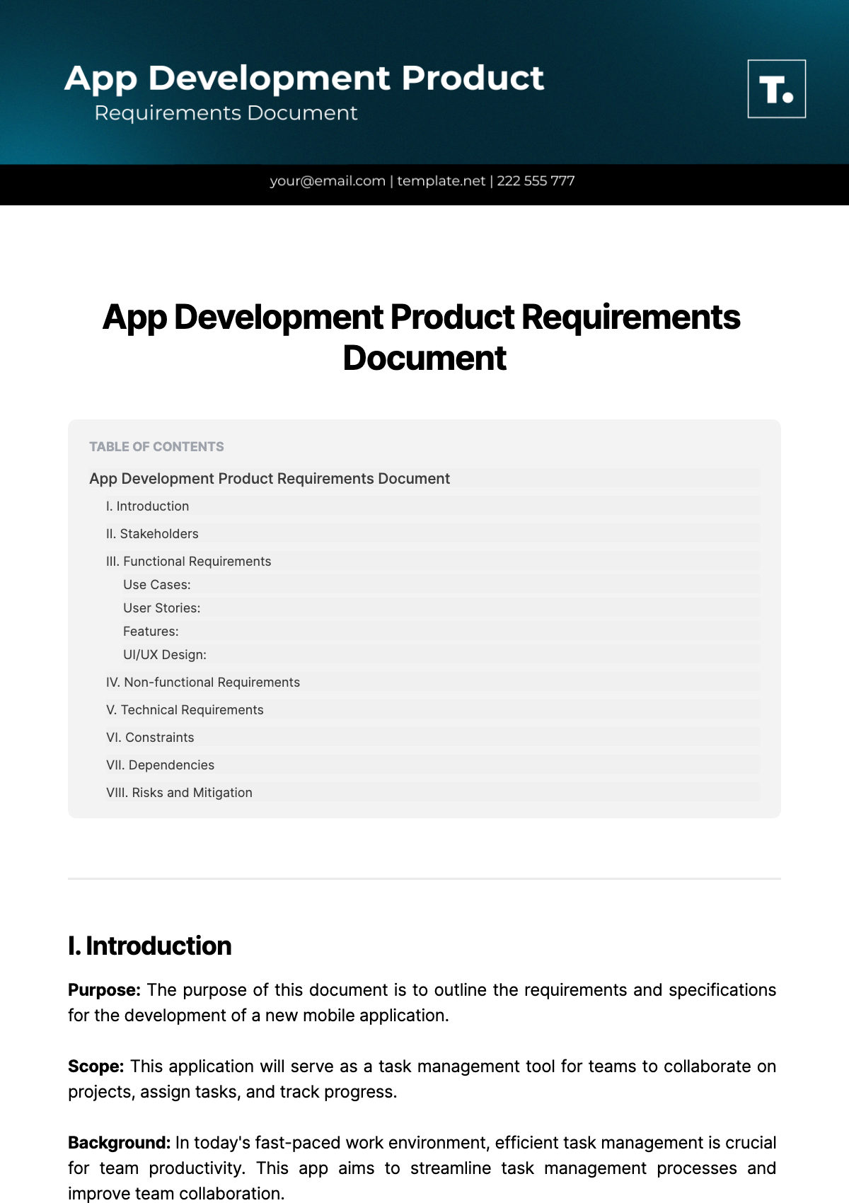 Free App Development Product Requirements Document Template