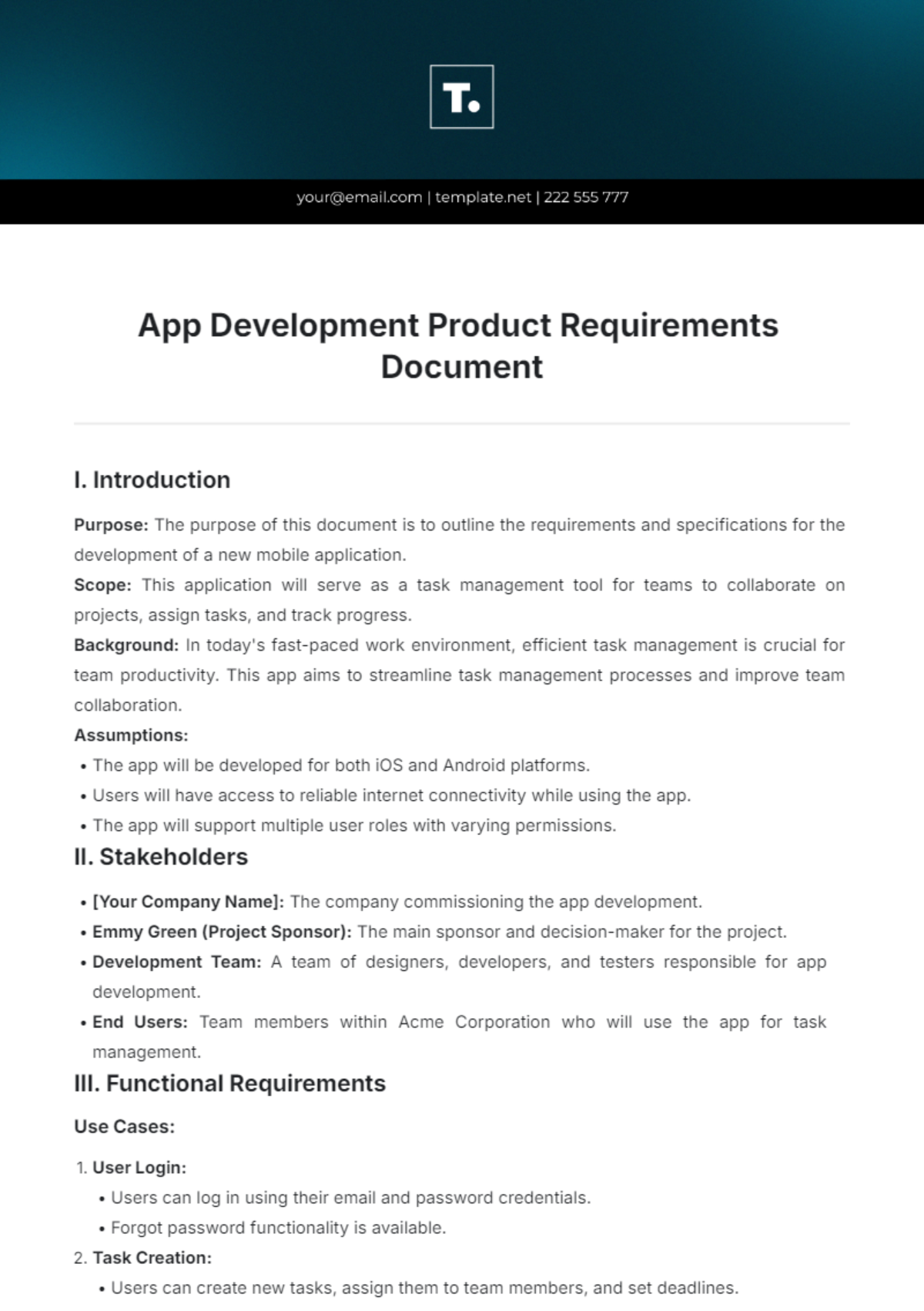 App Development Product Requirements Document Template - Edit Online & Download