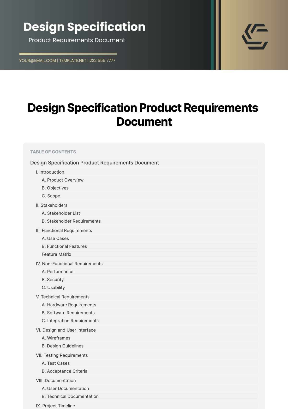 Design Specification Product Requirements Document Template
