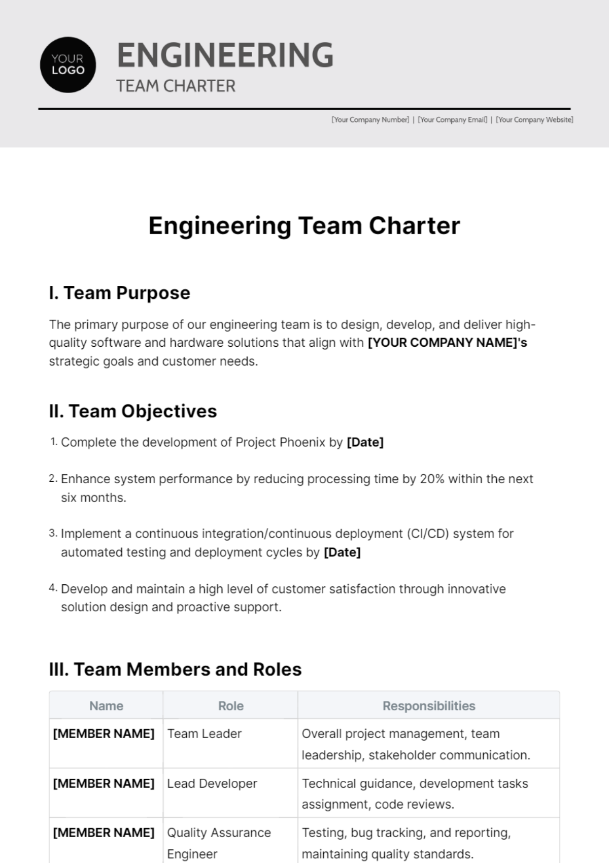 Free Engineering Team Charter Template