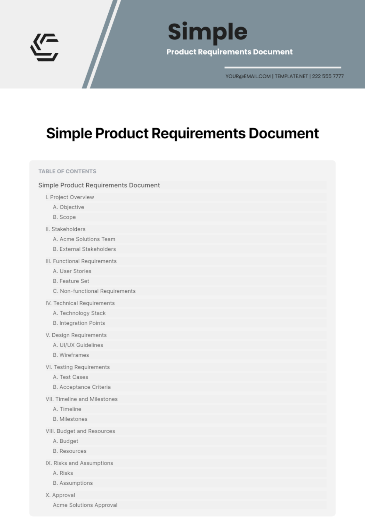Simple Product Requirements Document Template