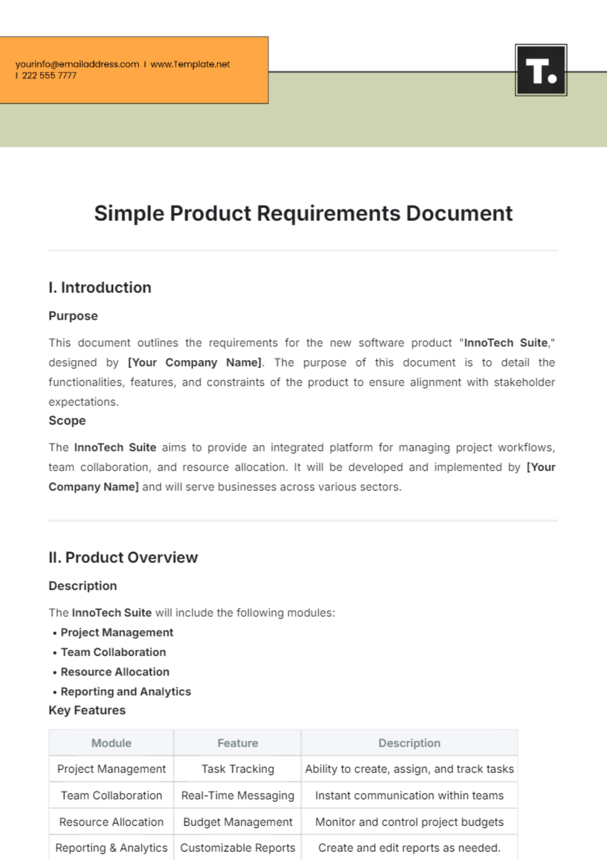 Simple Product Requirements Document Template - Edit Online & Download