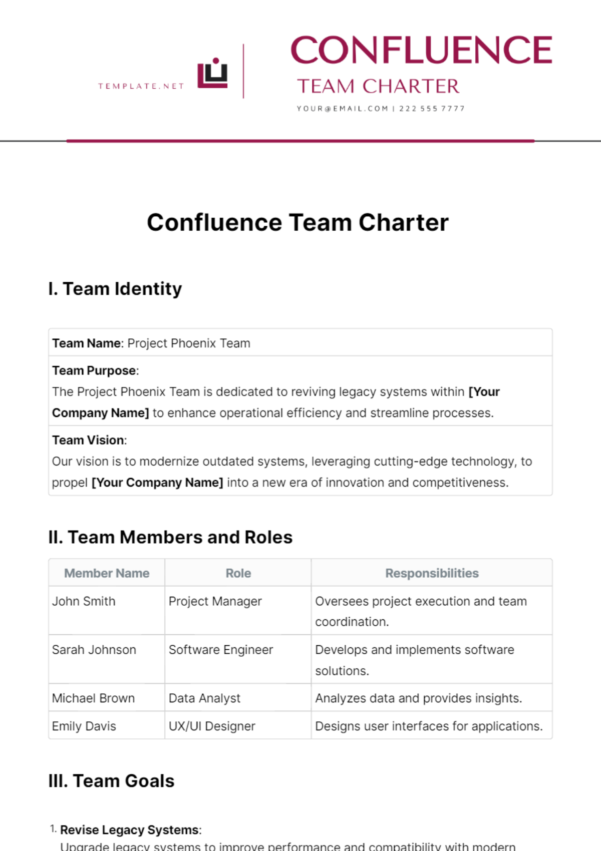 Free Confluence Team Charter Template