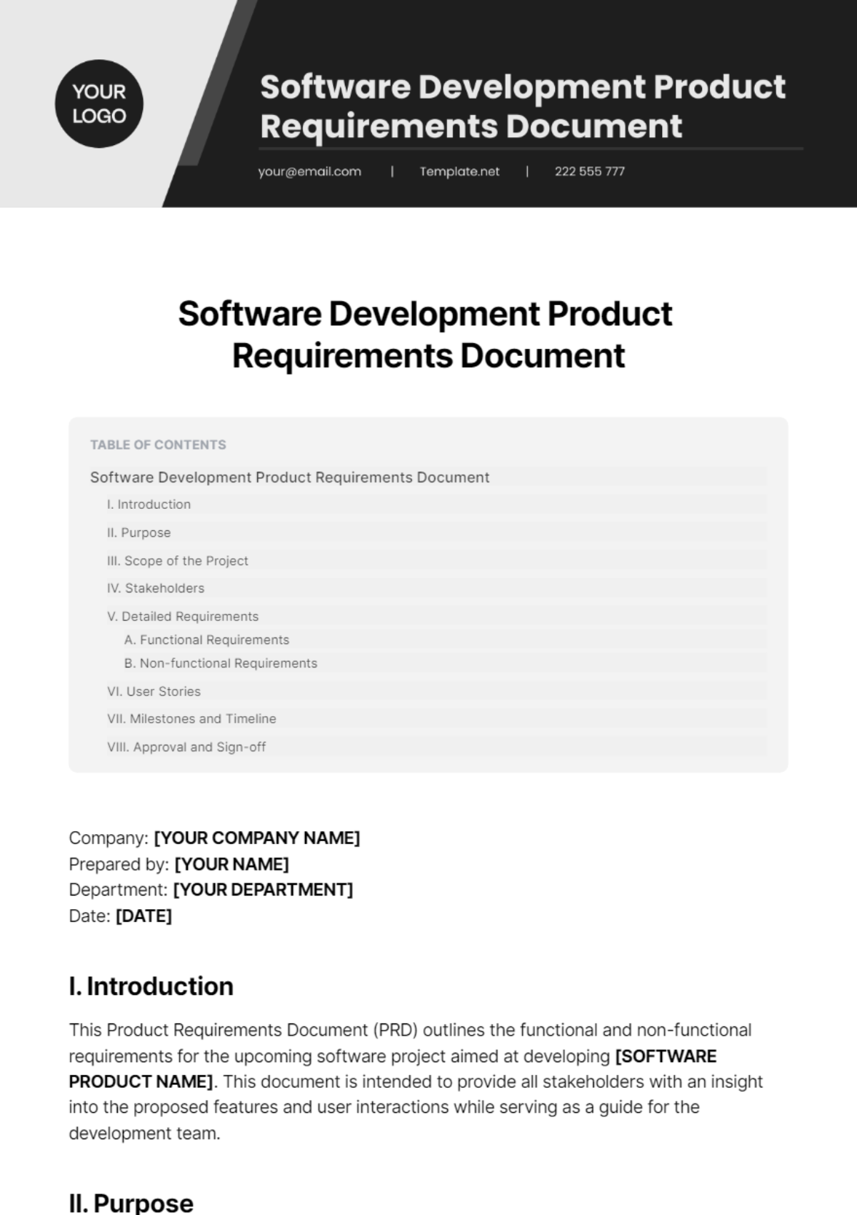 Free Software Development Product Requirements Document Template