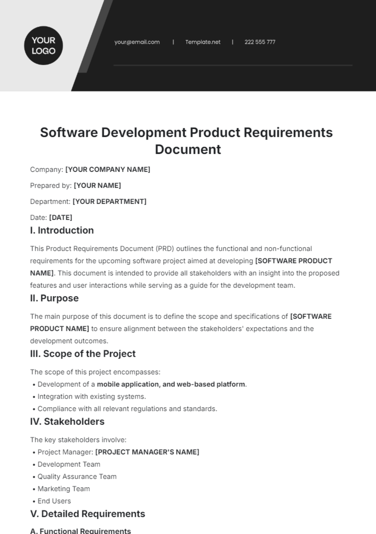 Software Development Product Requirements Document Template