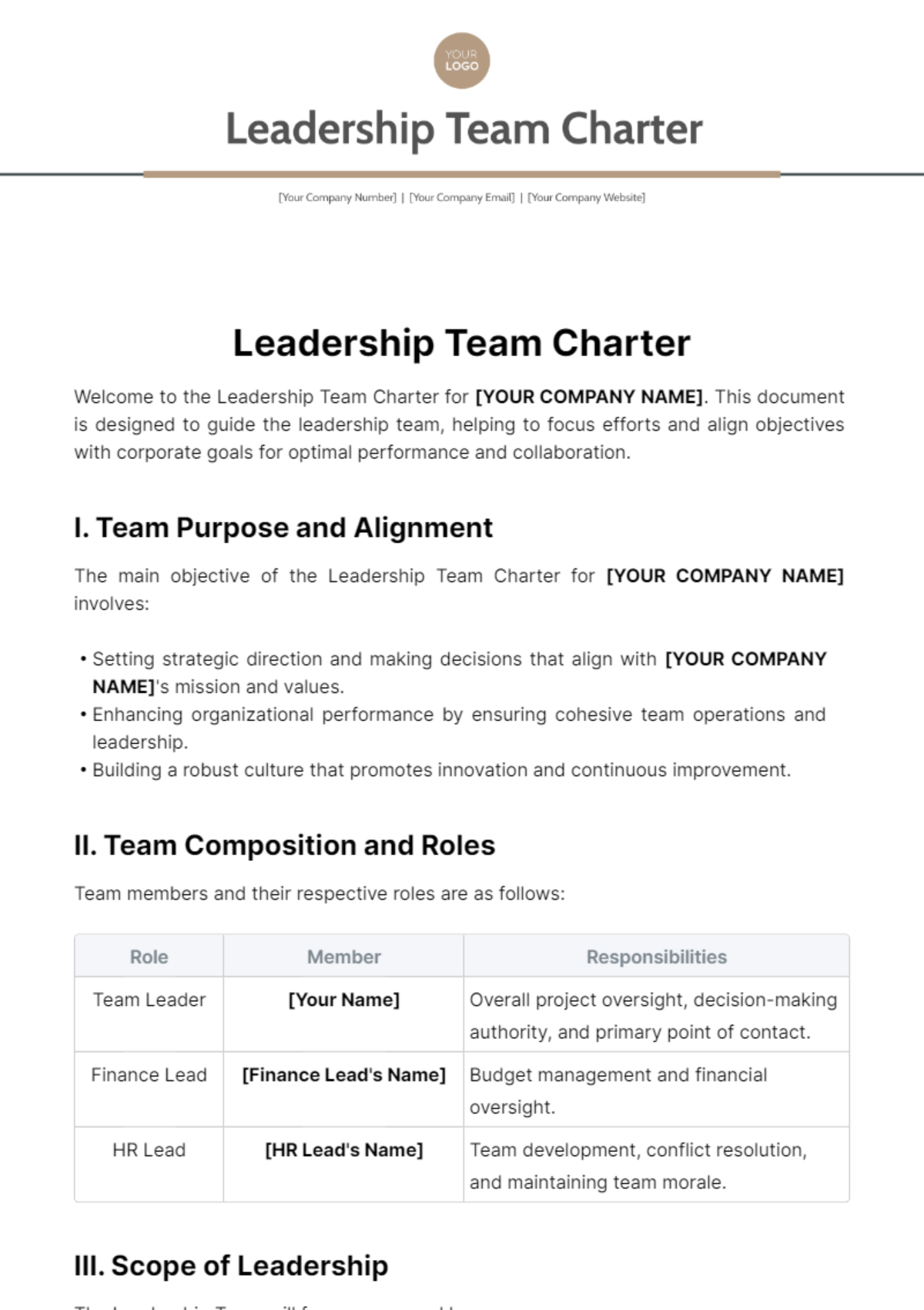 Leadership Team Charter Template