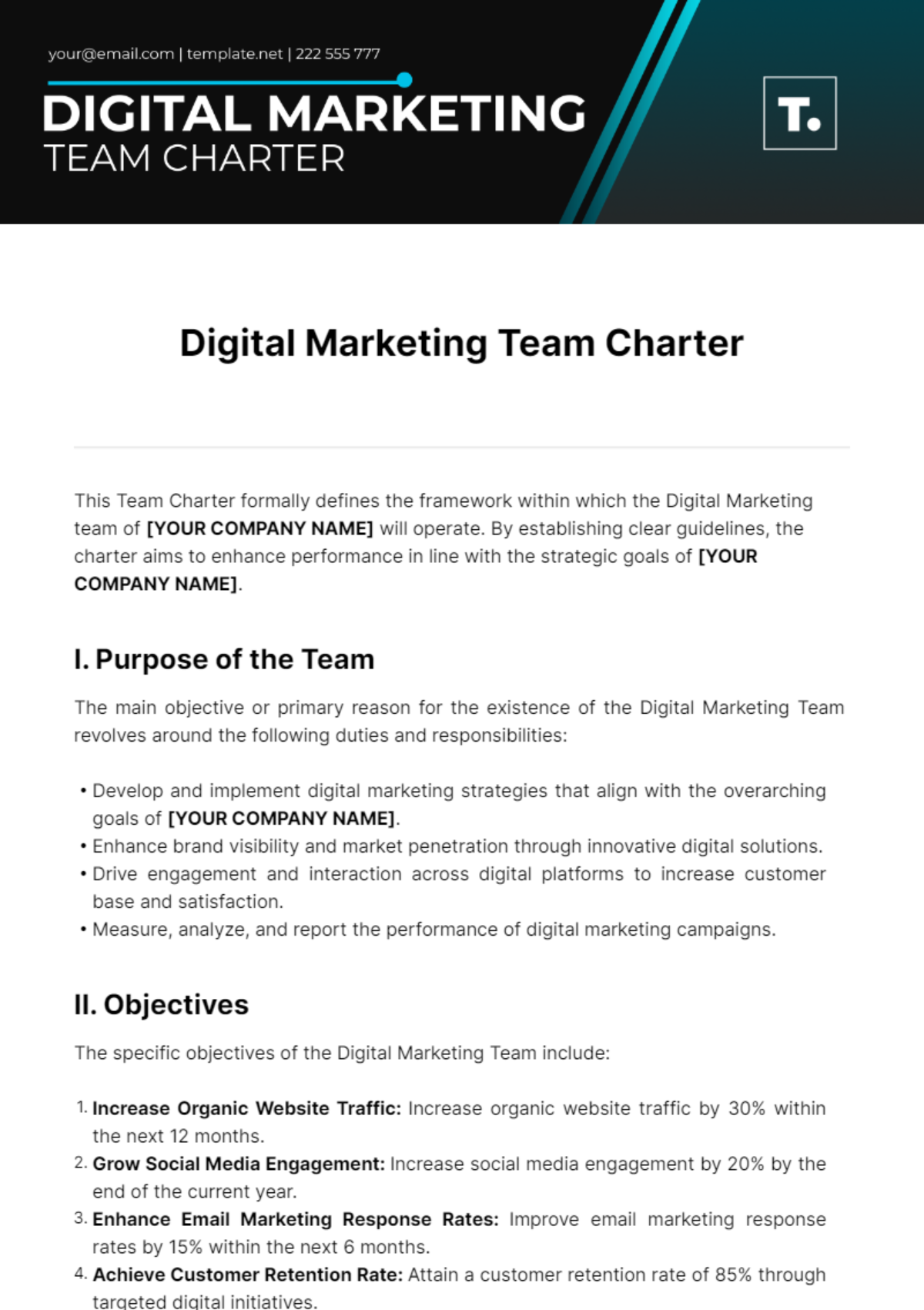 Digital Marketing Team Charter Template