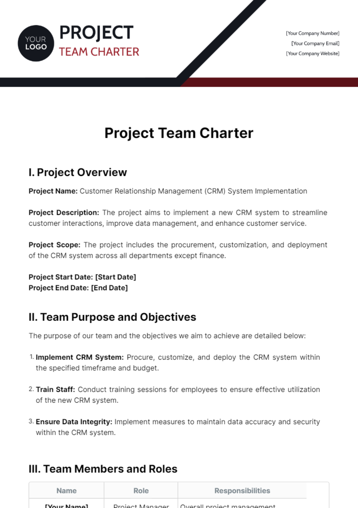 Project Team Charter Template