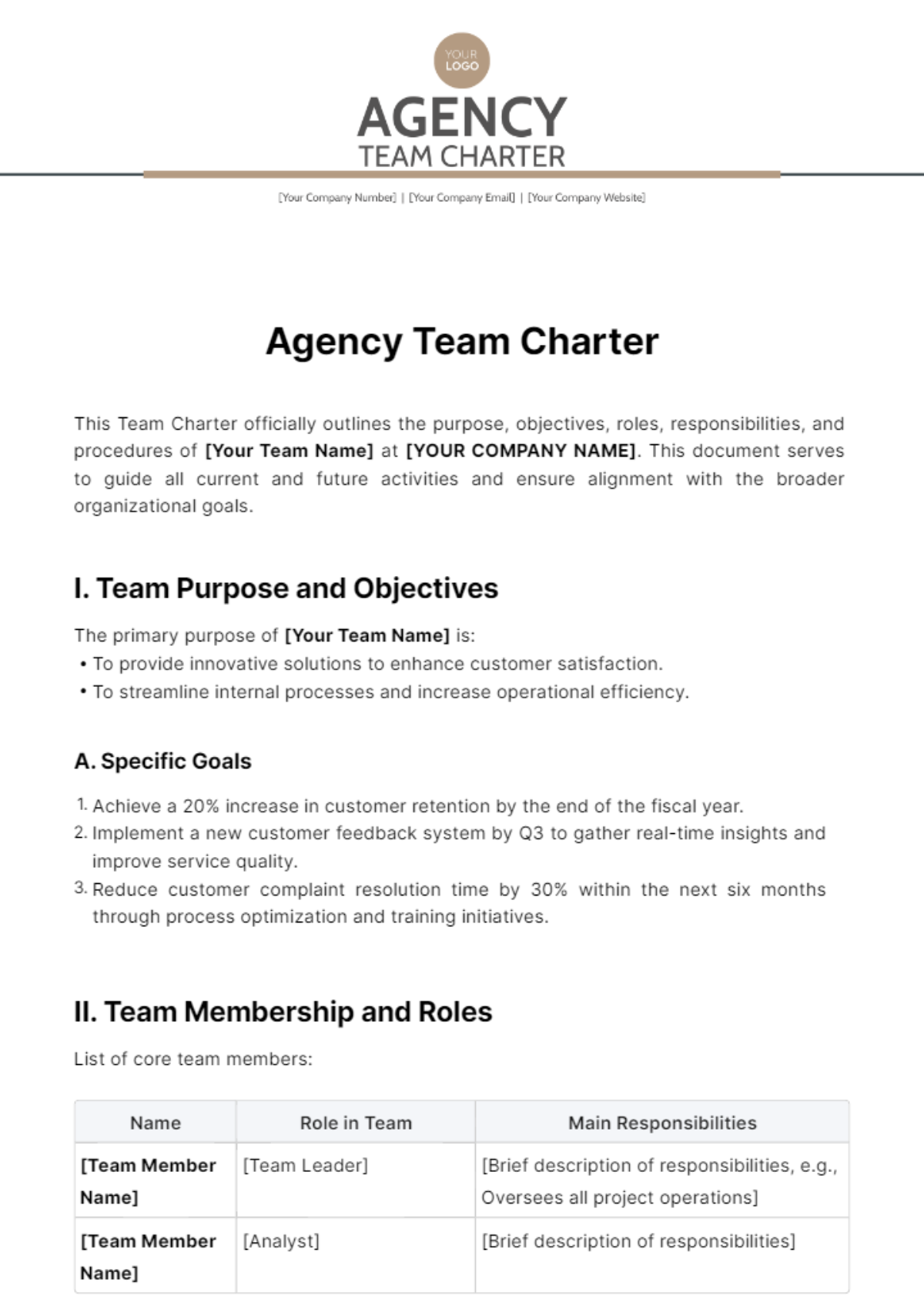 Agency Team Charter Template