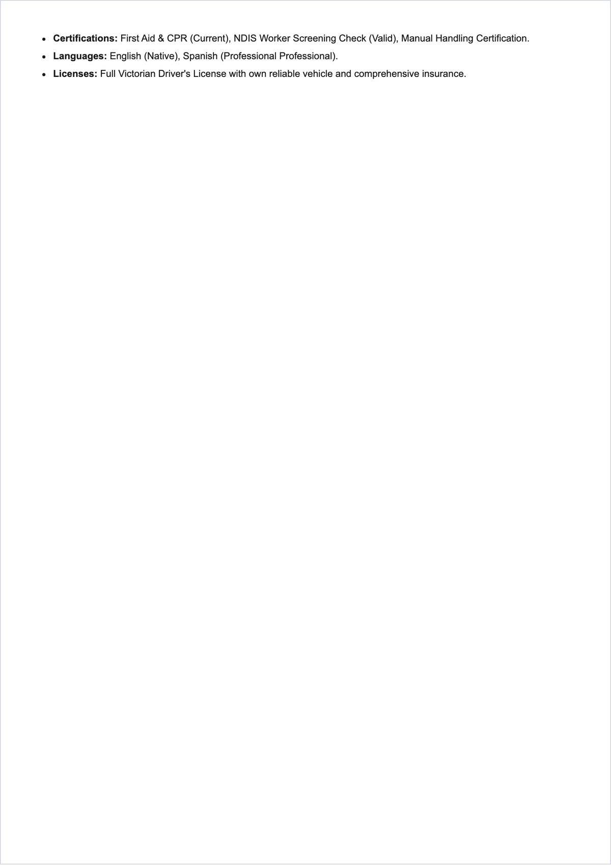 Free Disability Support Worker ATS Resume Summary Template