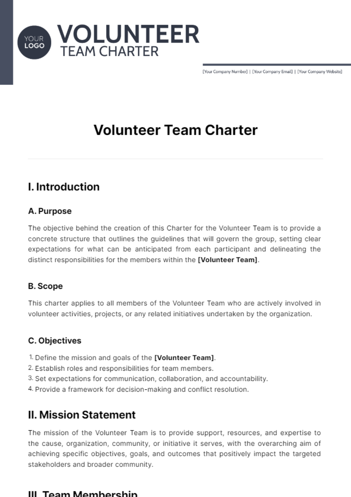 Volunteer Team Charter Template
