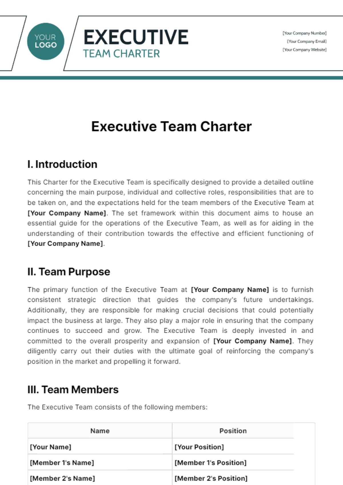 Executive Team Charter Template