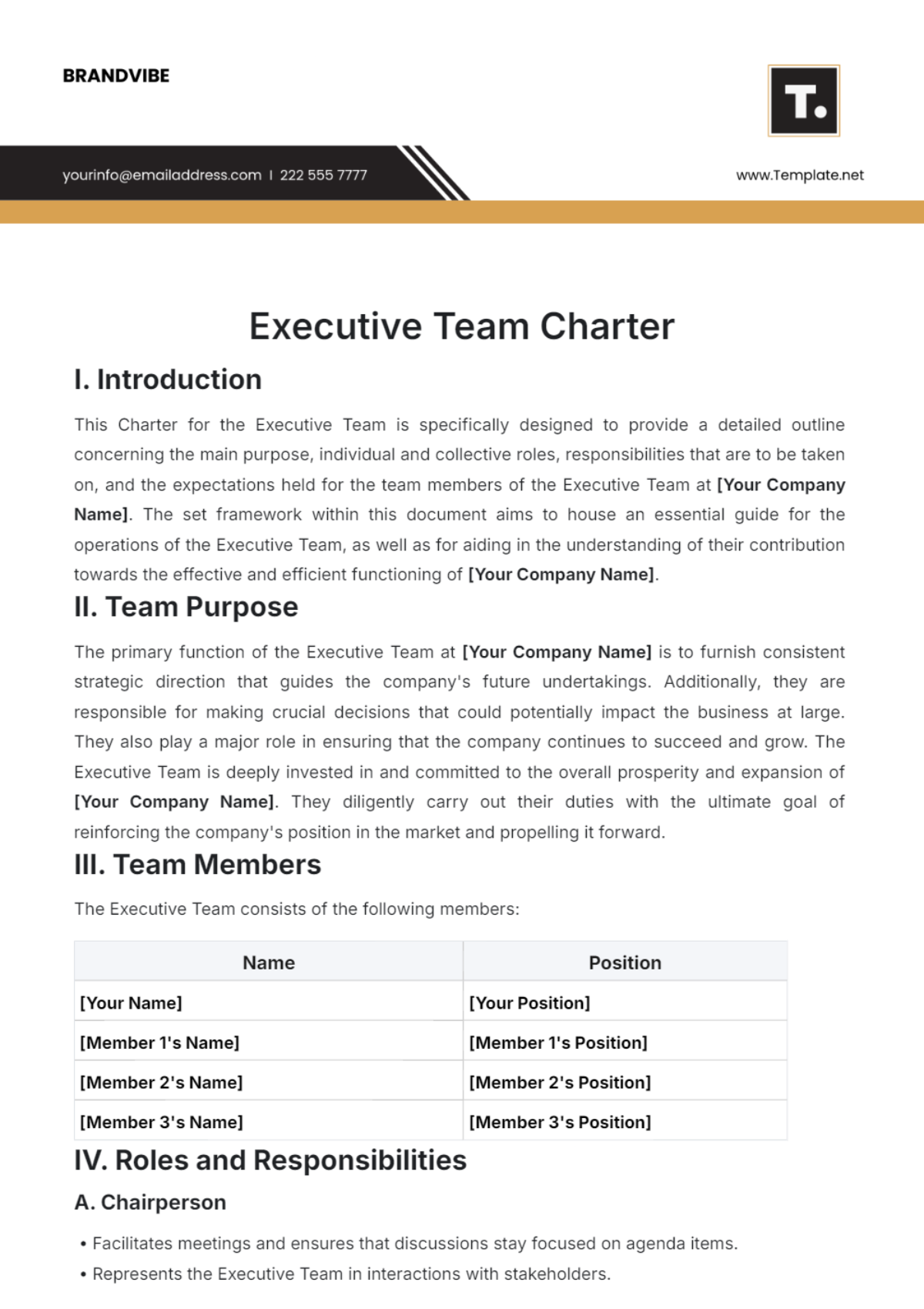 Executive Team Charter Template